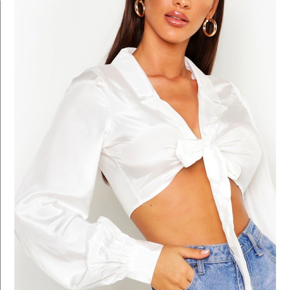Tie front cropped blouse